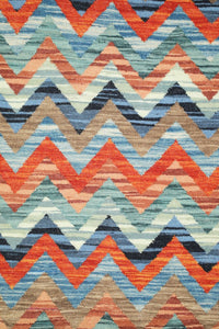 BLUE MULTICOLOR CHEVRON HAND WOVEN KILIM DHURRIE by Imperial Knots - Image 3