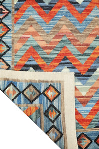 BLUE MULTICOLOR CHEVRON HAND WOVEN KILIM DHURRIE by Imperial Knots - Image 4