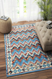 BLUE MULTICOLOR CHEVRON HAND WOVEN KILIM DHURRIE by Imperial Knots - Image 2