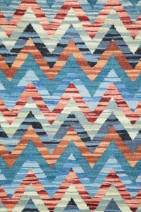BLUE MULTICOLOR CHEVRON HAND WOVEN KILIM DHURRIE by Imperial Knots - Image 3