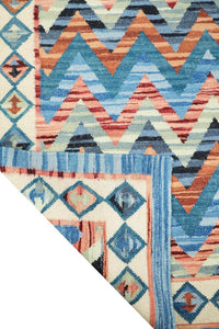 BLUE MULTICOLOR CHEVRON HAND WOVEN KILIM DHURRIE by Imperial Knots - Image 4
