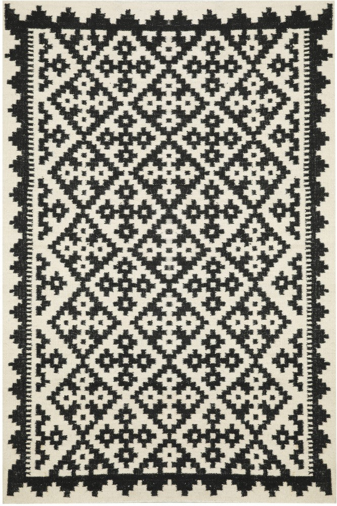 BLACK AND WHITE PIXEL HAND WOVEN KILIM DHURRIE
