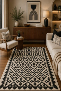 BLACK AND WHITE PIXEL HAND WOVEN KILIM DHURRIE