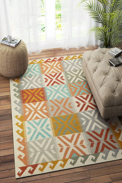 MULTICOLOR GEOMETRIC HAND WOVEN KILIM DHURRIE