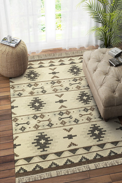 GREY IVORY HAND WOVEN KILIM DHURRIE