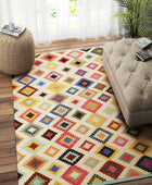 IVORY MULTICOLOR PIXEL HAND WOVEN KILIM DHURRIE
