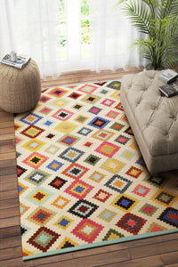 IVORY MULTICOLOR PIXEL HAND WOVEN KILIM DHURRIE by Imperial Knots - Image 2