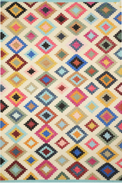 IVORY MULTICOLOR PIXEL HAND WOVEN KILIM DHURRIE