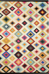 IVORY MULTICOLOR PIXEL HAND WOVEN KILIM DHURRIE by Imperial Knots - Image 1