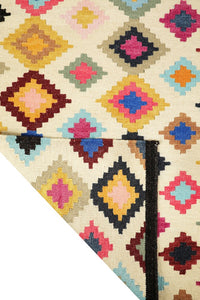 IVORY MULTICOLOR PIXEL HAND WOVEN KILIM DHURRIE by Imperial Knots - Image 4