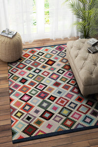 IVORY MULTICOLOR PIXEL HAND WOVEN KILIM DHURRIE by Imperial Knots - Image 2