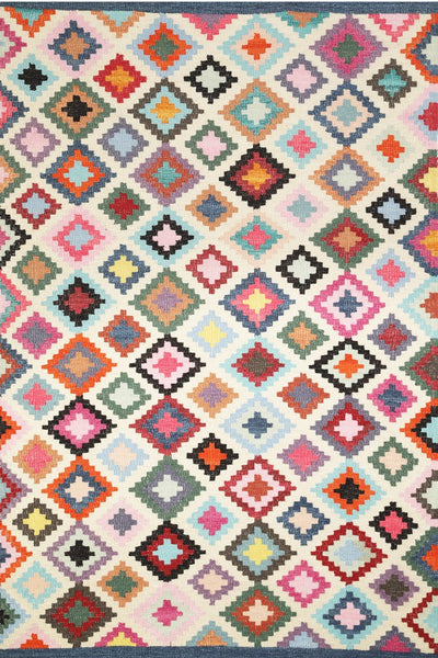 IVORY MULTICOLOR PIXEL HAND WOVEN KILIM DHURRIE