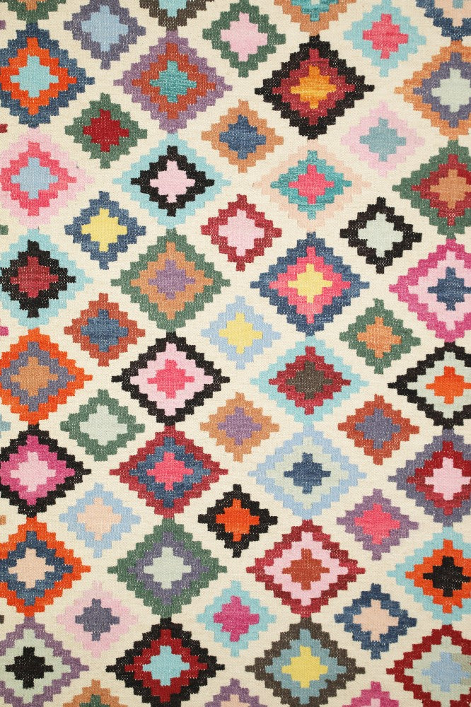IVORY MULTICOLOR PIXEL HAND WOVEN KILIM DHURRIE
