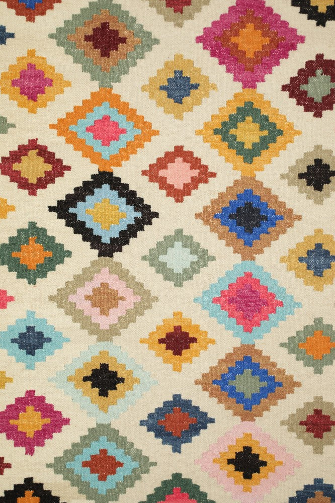 IVORY MULTICOLOR PIXEL KILIM HAND WOVEN DHURRIE