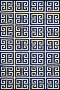 Navy blue and white geometric hand woven dhurrie wool hand-woven rug for