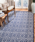 NAVY BLUE AND WHITE GEOMETRIC HAND WOVEN DHURRIE by Imperial Knots - Image 2