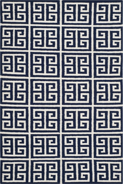 NAVY BLUE AND WHITE GEOMETRIC HAND WOVEN DHURRIE