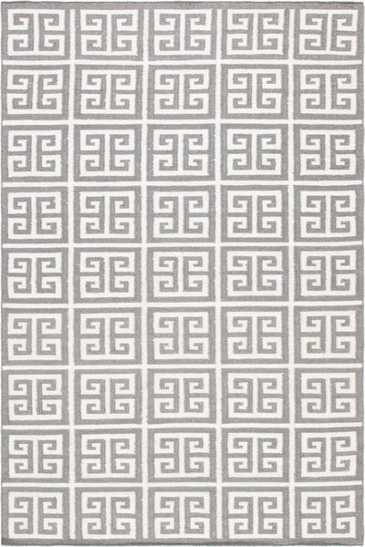 GREY AND IVORY GEOMETRIC HAND WOVEN DHURRIE