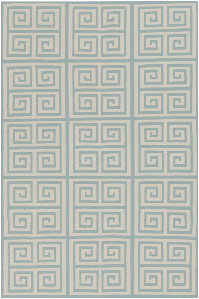 BLUE AND IVORY GEOMETRIC HAND WOVEN DHURRIE