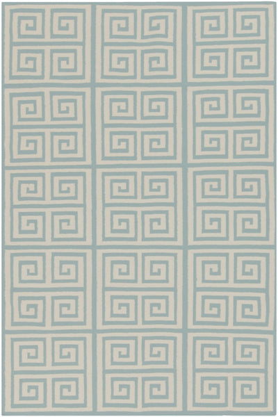 BLUE AND IVORY GEOMETRIC HAND WOVEN DHURRIE