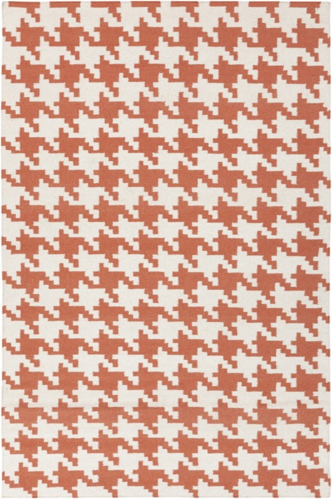 CORAL IVORY HOUNDSTOOTH HAND WOVEN DHURRIE