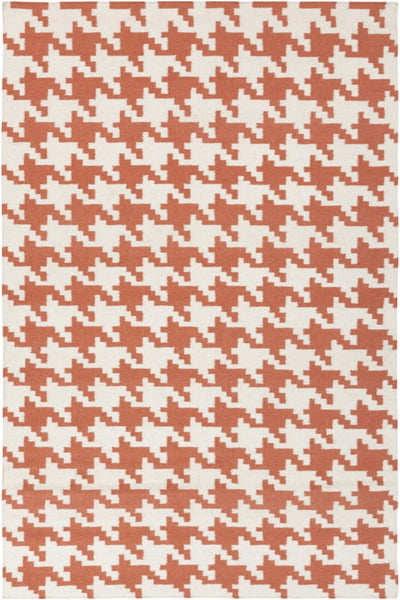 CORAL IVORY HOUNDSTOOTH HAND WOVEN DHURRIE