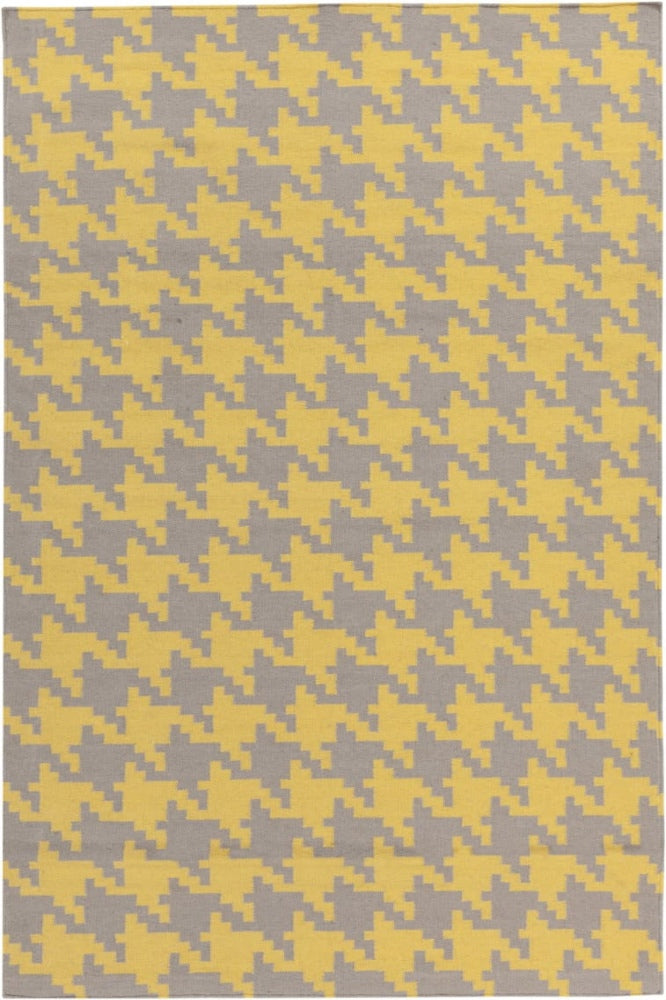 YELLOW GREY HOUNDSTOOTH HAND WOVEN DHURRIE