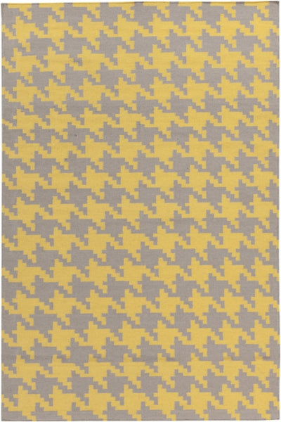 YELLOW GREY HOUNDSTOOTH HAND WOVEN DHURRIE