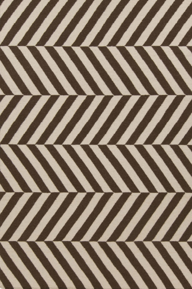 BROWN AND IVORY CHEVRON HAND WOVEN DHURRIE