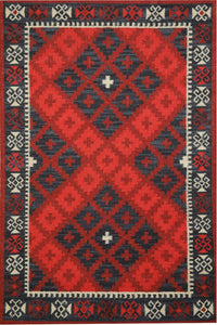 BLUE MAROON PIXEL HAND WOVEN KILIM DHURRIE by Imperial Knots - Image 2