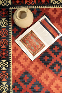 BLUE MAROON PIXEL HAND WOVEN KILIM DHURRIE CLOSEUP by Imperial Knots