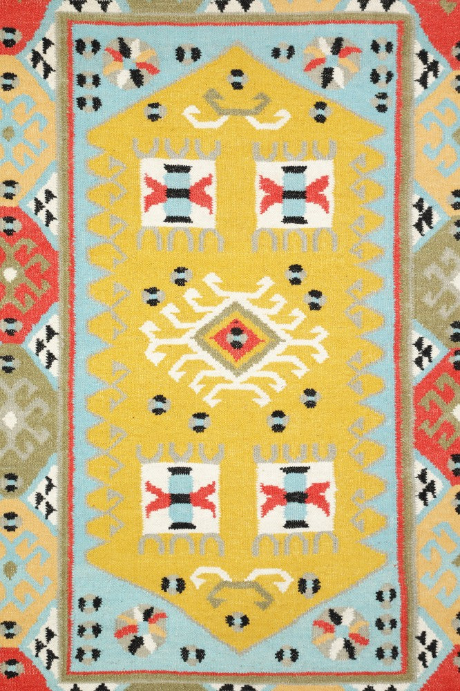 YELLOW MULTICOLOR KILIM HAND WOVEN DHURRIE