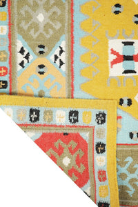 YELLOW MULTICOLOR KILIM HAND WOVEN DHURRIE by Imperial Knots - Image 4