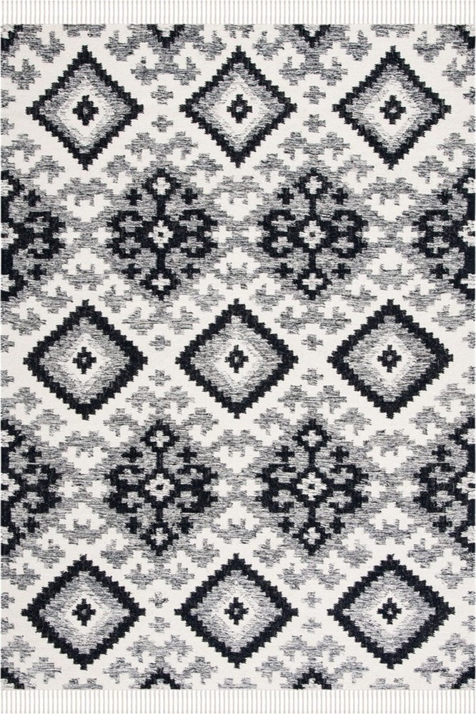 BLACK AND IVORY KILIM HAND WOVEN DHURRIE