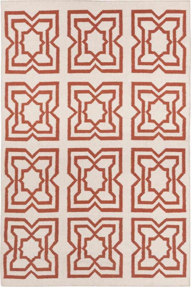 RED AND IVORY GREEK KEY HAND WOVEN DHURRIE