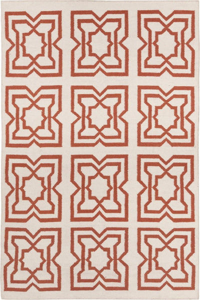 RED AND IVORY GREEK KEY HAND WOVEN DHURRIE