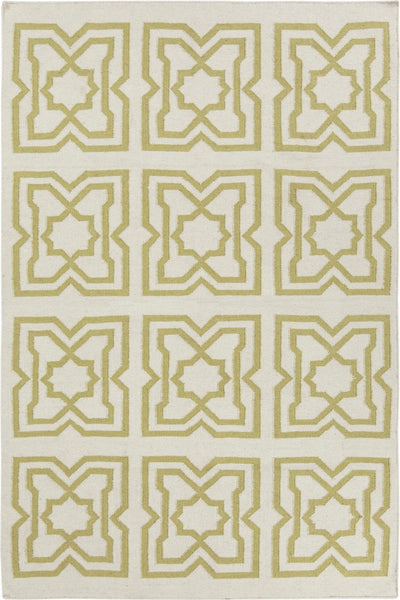 GREEN AND IVORY GREEK KEY HAND WOVEN DHURRIE