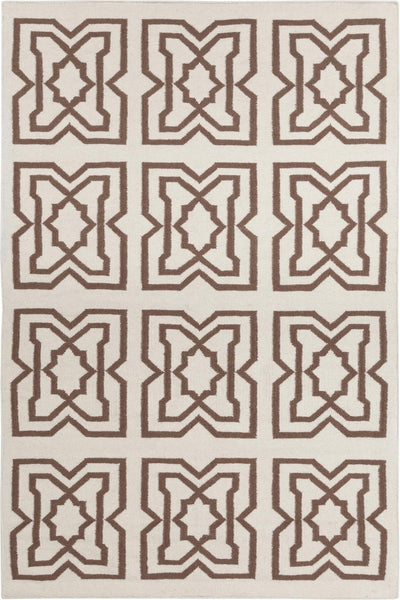BROWN AND IVORY GREEK KEY HAND WOVEN DHURRIE