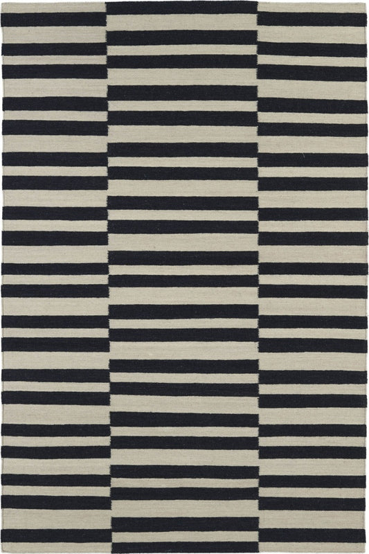 BLACK IVORY STRIPES HAND WOVEN DHURRIE by Imperial Knots - Image 1