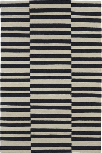 BLACK IVORY STRIPES HAND WOVEN DHURRIE