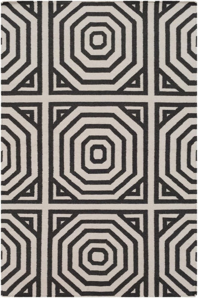 BLACK AND IVORY GEOMETRIC HAND WOVEN DHURRIE