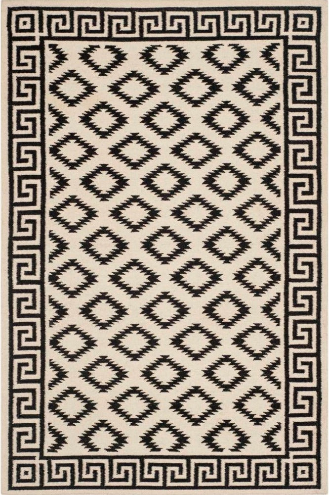 BLACK AND WHITE AZTEC HAND WOVEN KILIM DHURRIE