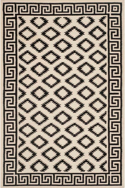 BLACK AND WHITE AZTEC HAND WOVEN KILIM DHURRIE