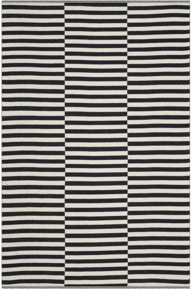 BLACK AND IVORY STRIPES HAND WOVEN DHURRIE by Imperial Knots - Image 1