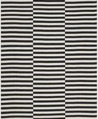 BLACK AND IVORY STRIPES HAND WOVEN DHURRIE by Imperial Knots - Image 1