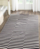 BLACK AND IVORY STRIPES HAND WOVEN DHURRIE by Imperial Knots - Image 2