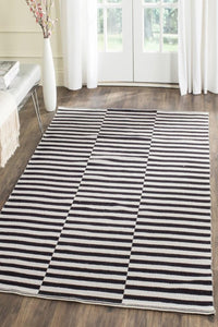 BLACK AND IVORY STRIPES HAND WOVEN DHURRIE by Imperial Knots - Image 2