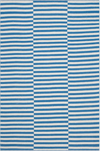 BLUE AND IVORY STRIPES HAND WOVEN DHURRIE by Imperial Knots - Image 1