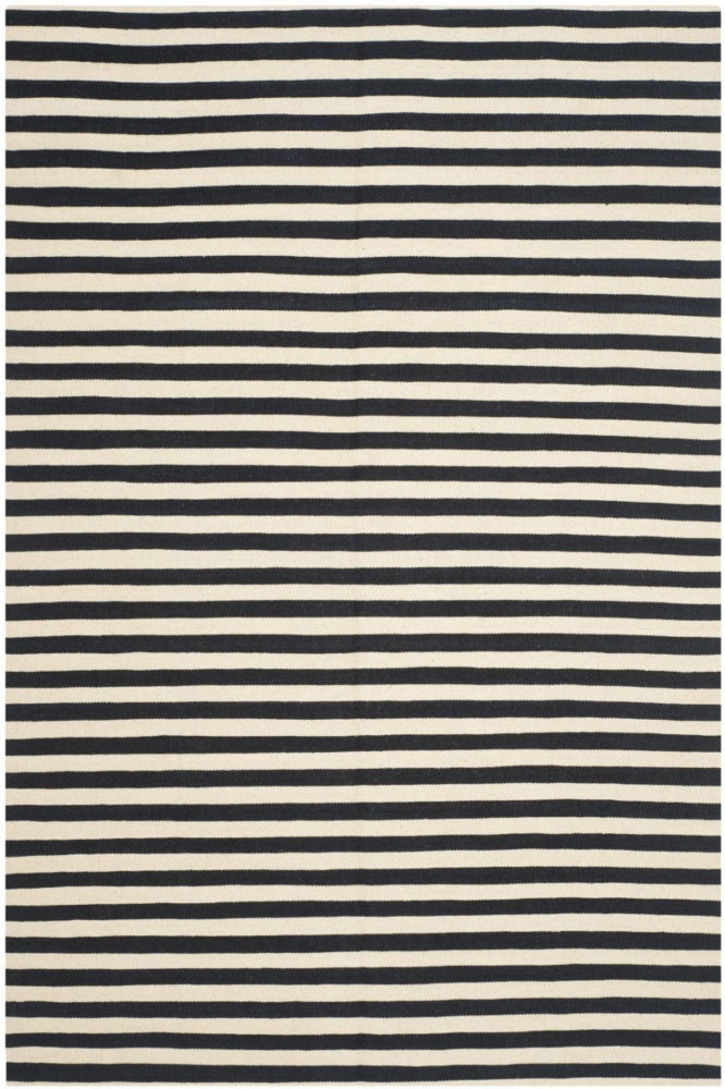 BLACK AND IVORY STRIPES HAND WOVEN DHURRIE
