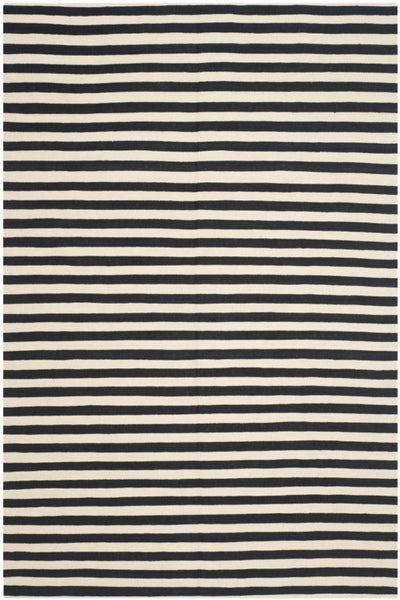BLACK AND IVORY STRIPES HAND WOVEN DHURRIE
